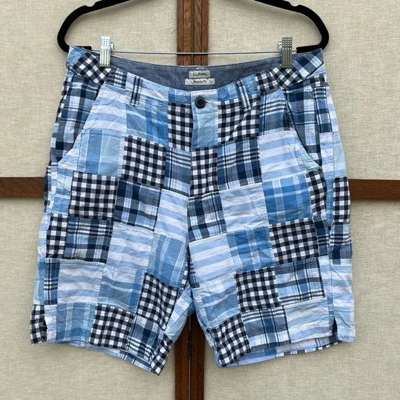 L.L. Bean Favorite Fit Patchwork Checkered Madras Cotton Preppy Shorts - 14 - Picture 2 of 10
